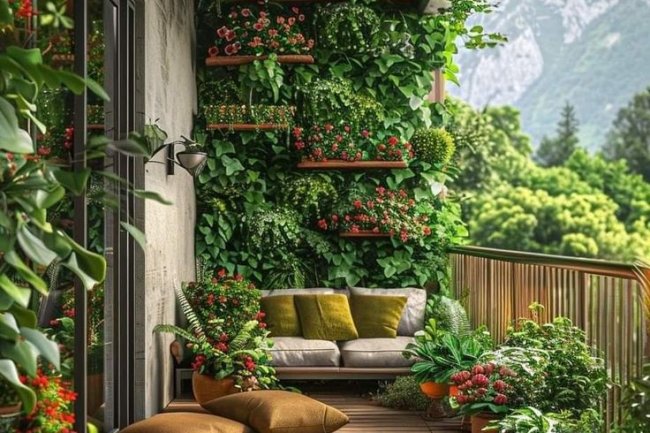 Teras Rumah dengan Dekorasi Alami