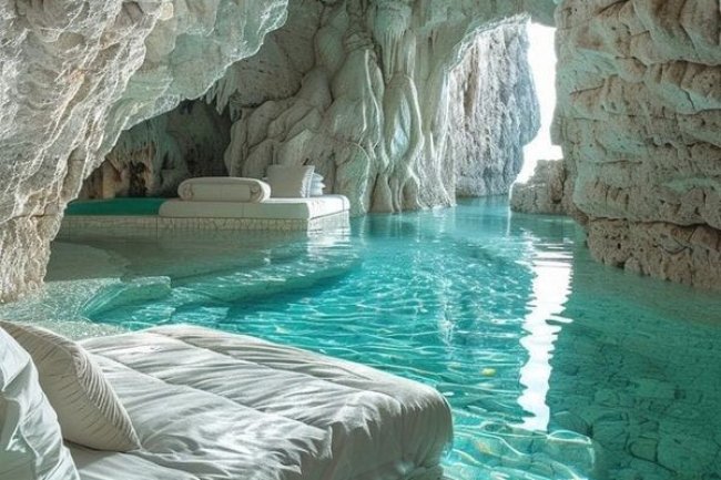 Kolam Renang dengan Fitur Gua dan Terowongan